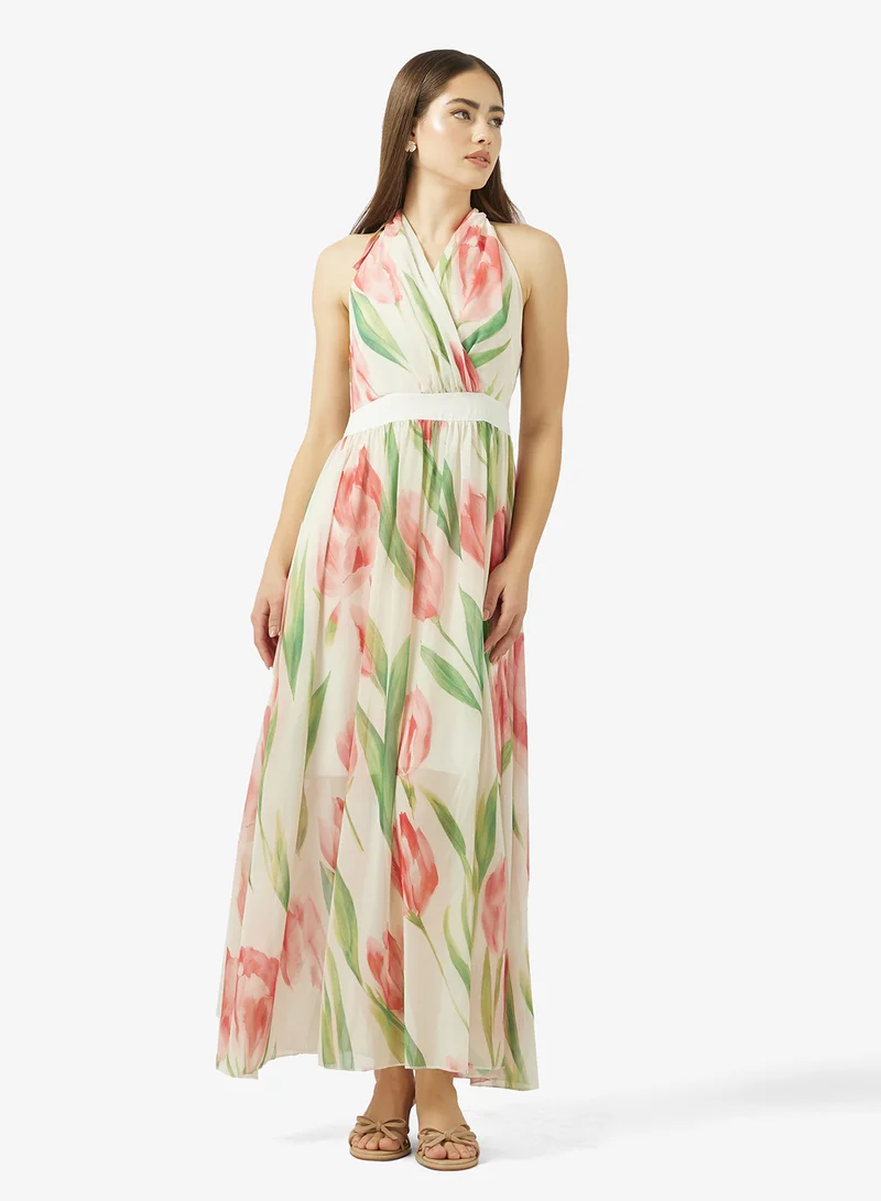 Ginger Plunge Neck Floral A Line Dress
